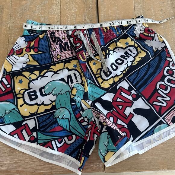 Men’s multicolored comic book print swim trunks shorts - Picture 8 of 9